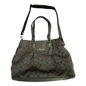 Coach Black Monogram Signature Fabric & Leather Ashley Shoulder Bag